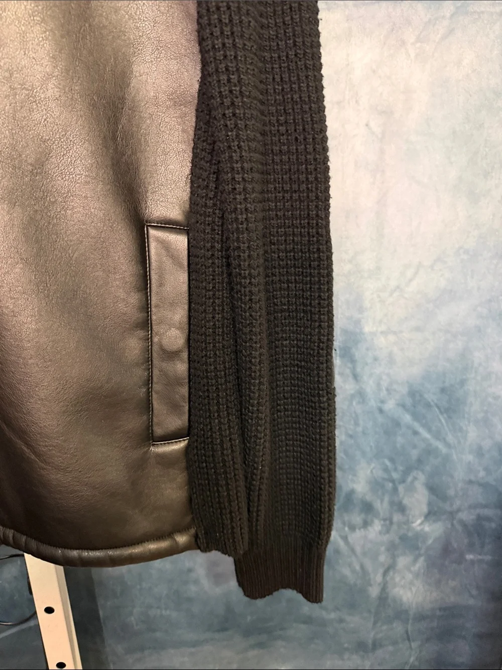 A/X Armani Exchange Black Leather-Front Knit Zip-Up Sweater Size Medium